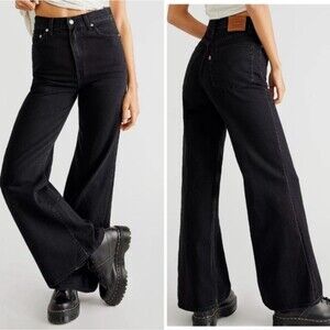 Levi's Black High-Rise Loose Flare Jeans Quality Denim Size 25 X 32 NWT